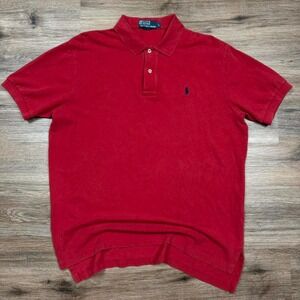 red polo ralph lauren polo shirt with black pony